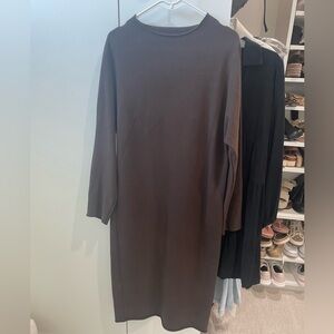 Chocolate brown funnel neck long fleece dress